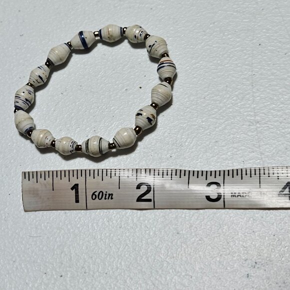 Recycled Handmade Paper Bead Stretch Bracelet Boho Sustainable Jewelry Women - Picture 3 of 3